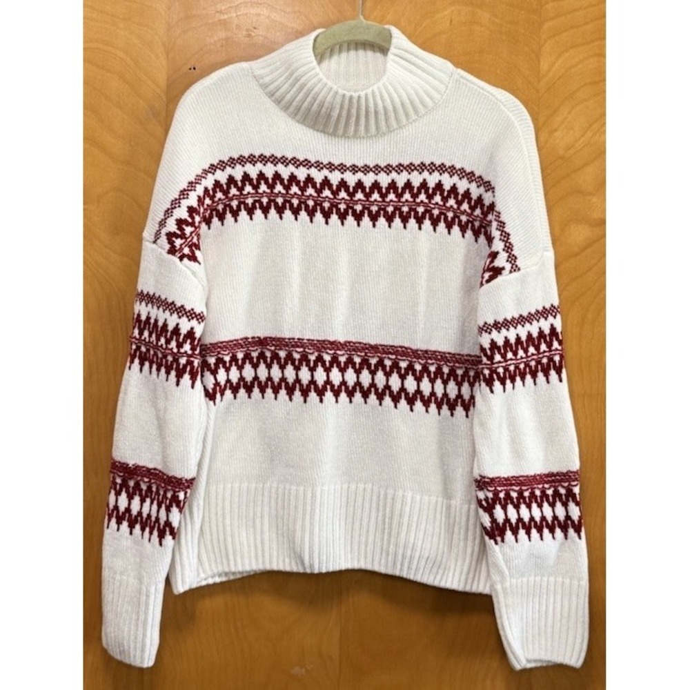 Christian Siriano NY- Women Mock Neck/fair Isle-chenille- Red White Sweater Sz M